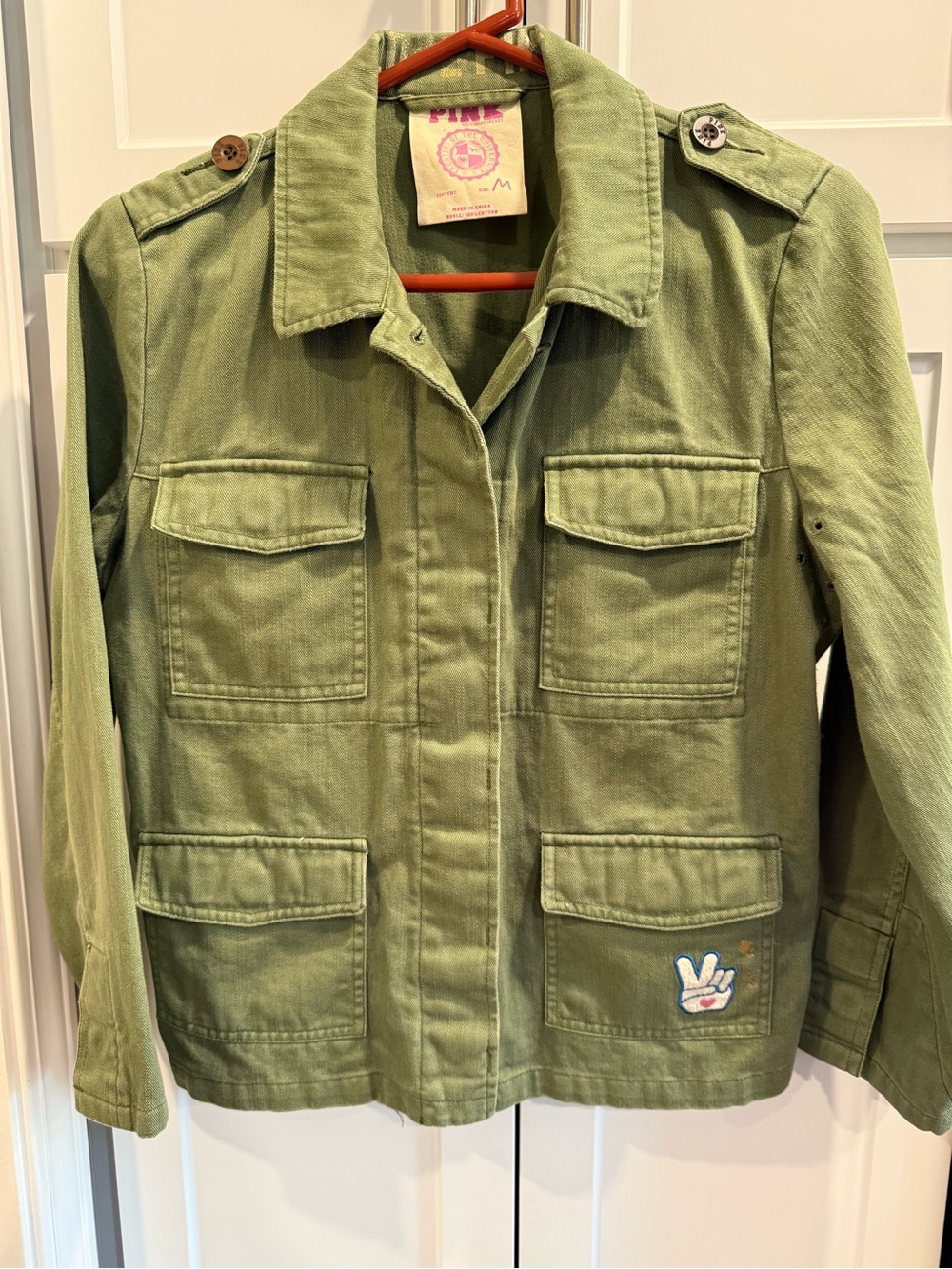 PINK Victoria's Secret Olive Green Utility Jean Jacket Size Medium Runs Small
